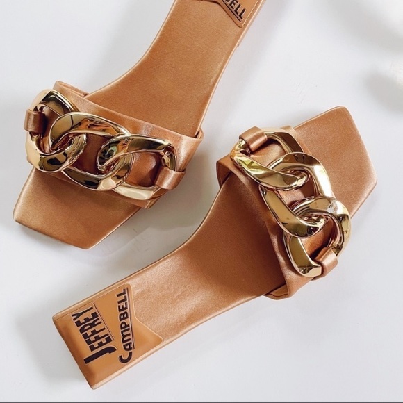 Jeffrey Campbell | Shoes | Jeffrey Campbell Park Chain Slide Sandal In Gold  Satin | Poshmark